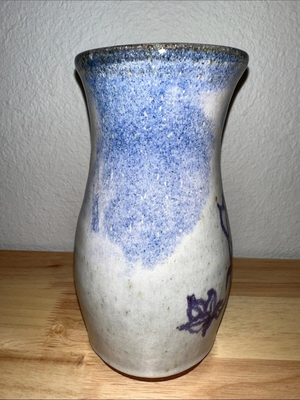 Vintage Studio Pottery Stoneware Vase – Hand-Painted Blue Floral Motif